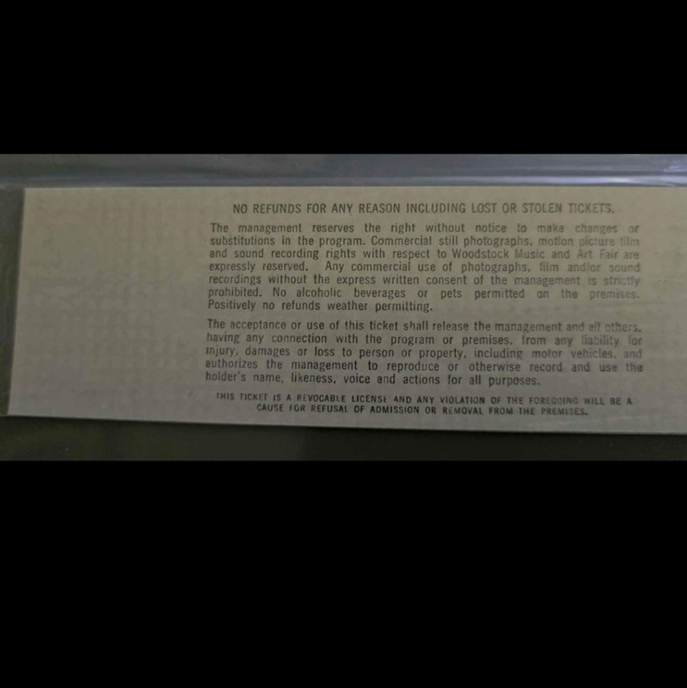 1969 August 16-18 Woodstock Original unused ticket Mint condition!